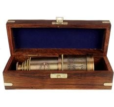 Handcrafted Brass Telescope with Wooden Storage Box